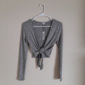 Gray Long Sleeve Tie-Front Top